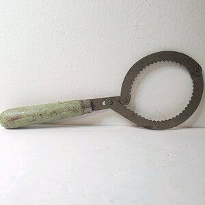 Vtg Adjustable Jar Opener Wrench Green Wooden Handle Canning Tool